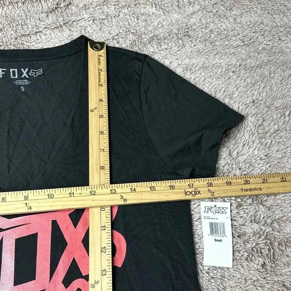 Fox Racing Women Top Black T-Shirt Logo Graphic Short Sleeve V Neck - Picture 6 of 16